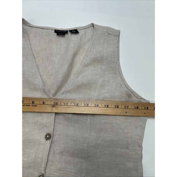 Tahari Linen Tank Dress 10 Maxi Beige V-neck Front Pockets Minimalistic Boho M - Picture 5 of 9